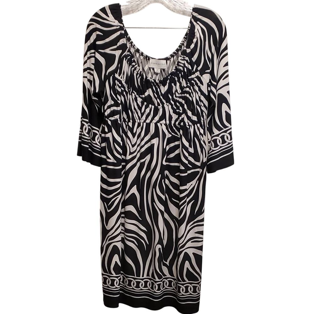 Ronnie Nicole Black White Wide Neck Off Shoulder Elastic Waist Dress Size 12